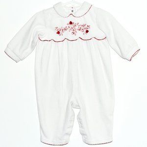 B.T. Kids White Velour Onesie with Peter Pan Collar - 6-9 Months